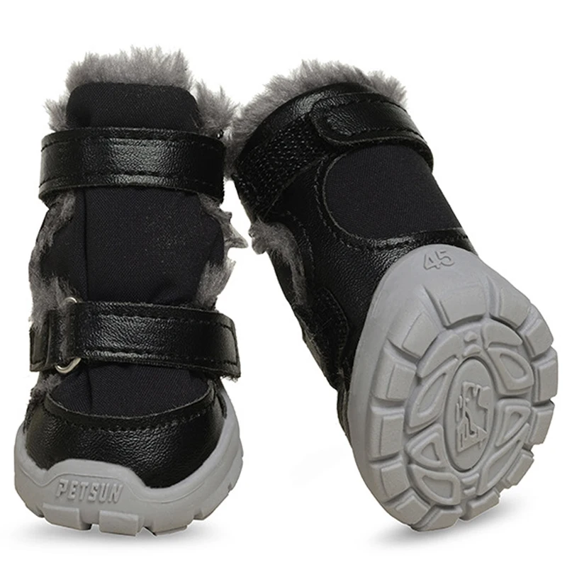 Botas de moda para perros, zapatos cálidos de piel, zapatos negros antideslizantes para exteriores, zapatos de invierno para perros de razas pequeñas, Poodle, Pomeranian