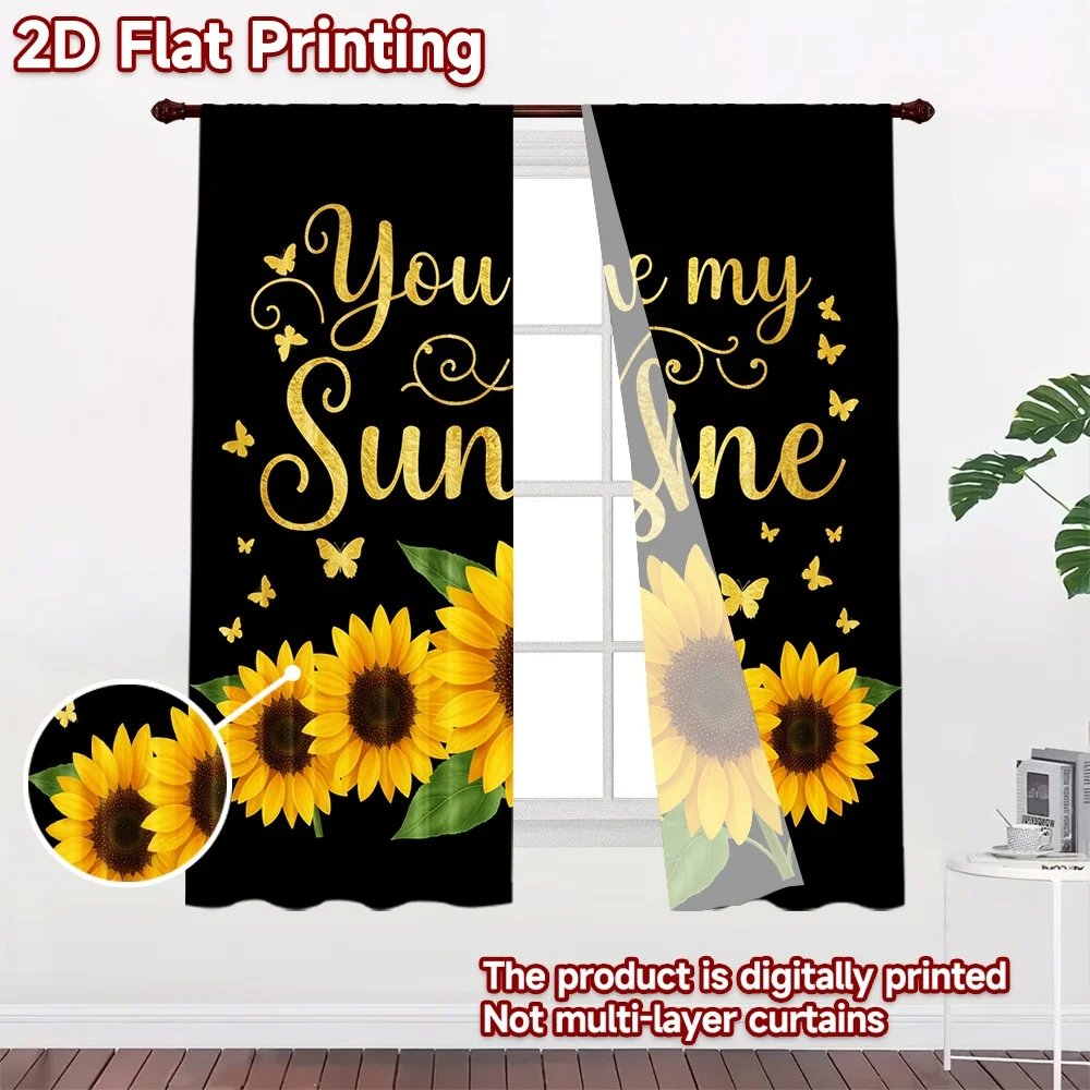 2D flat 2pcs Curtain Retro Country Style You Are My Sunshine Sunflowers Digitally printed polyester, colorfast Birthday Party