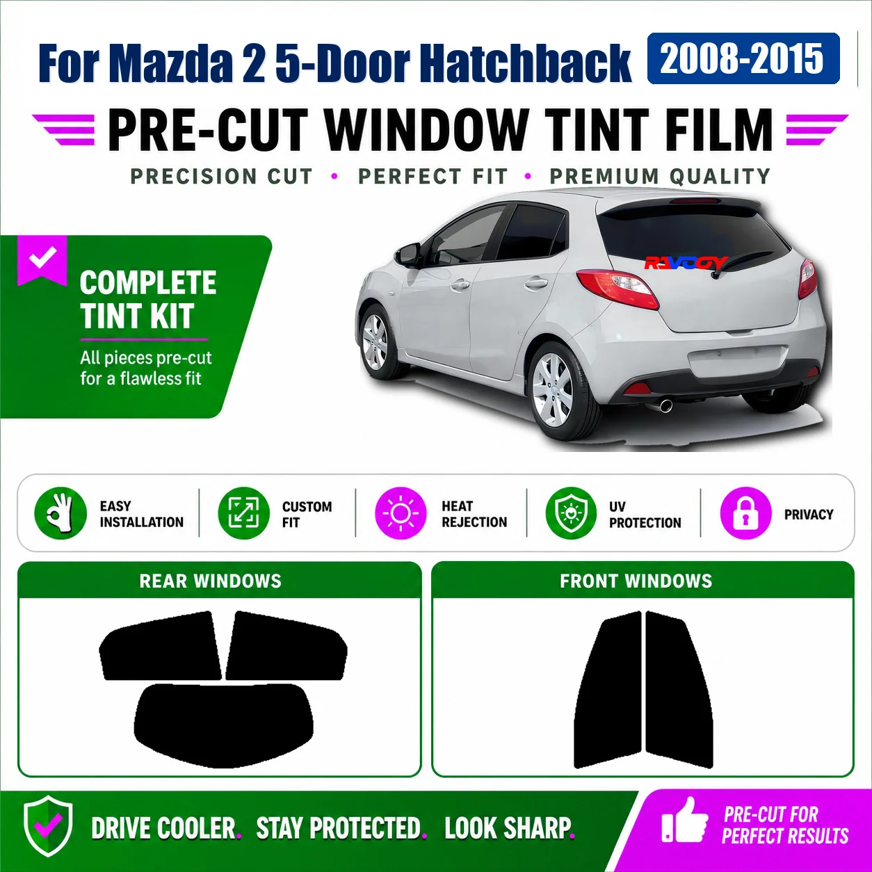 for-mazda-2-5-door-hatchback-2008-2015-tailored-front-window-rear-window-precut-tint-film-precut-glass-kit