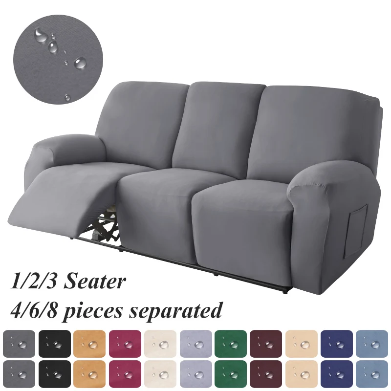 1/2/3 Seater Elastic Recliner Sofa Cover Split Lazy Boy Relax Armchair Slipcovers Living Room Solid Color Furniture Dust Covers