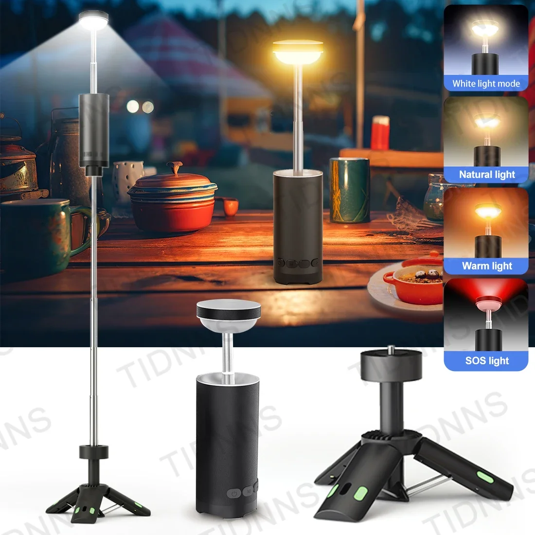 Black 8000mah Rechargeable LED Camping Lantern 4 color lights with Magnet Portable Torch Tent Light Work Maintenance Lighting