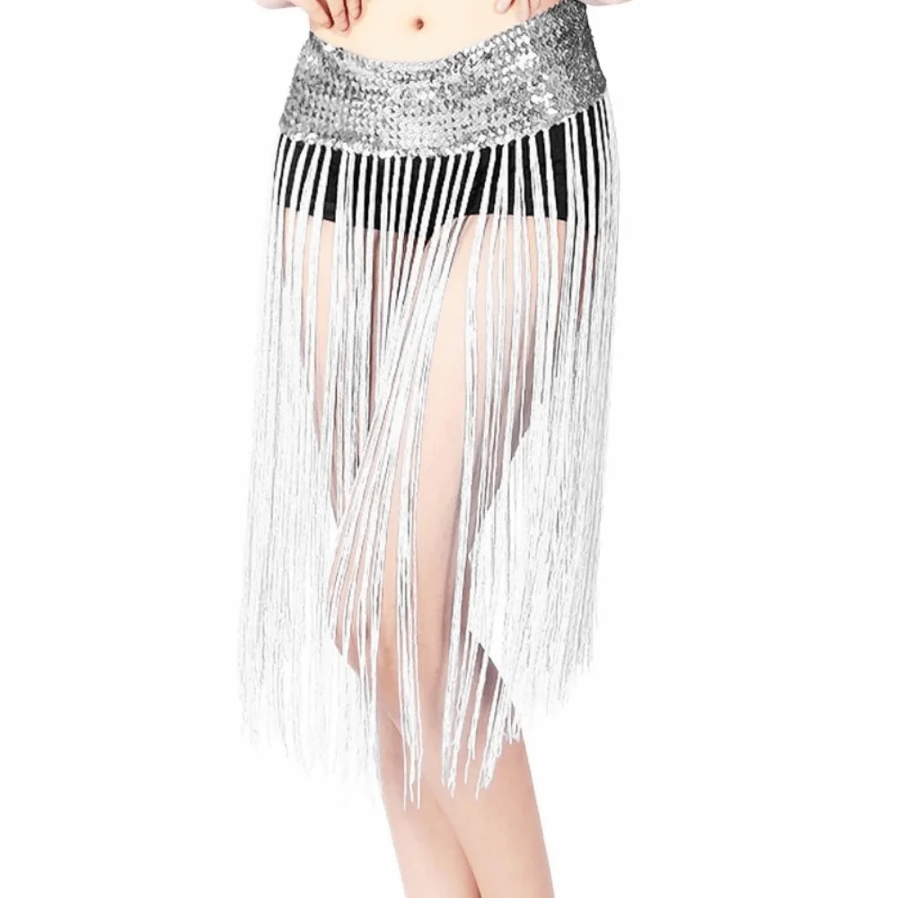 

Boho Creative Belly Dance Belt Long Tassel Wrap Skirt Sequin Waist Chain Classic Glitter Sequins Hip Scarf Skirt Latin Dancewear