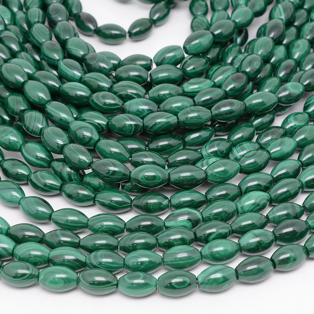 Natural Malachite Loose Rice Beads 8x11mm-9x12mm