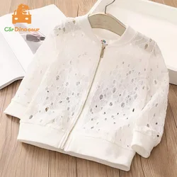 2024 New Spring Autumn Summer 2 3 4  6 8 10 12 Year Long Sleeve Sunscreen White Flower Hollow Out Kids Baby Girl Baseball Jacket