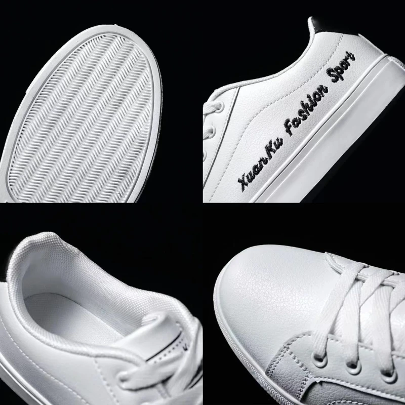 New White Shoes for Men Summer Brand Men Breathable Lace-up Casual Shoes Men's Low-top Vulcanized Shoes Youth Flat Sneakers