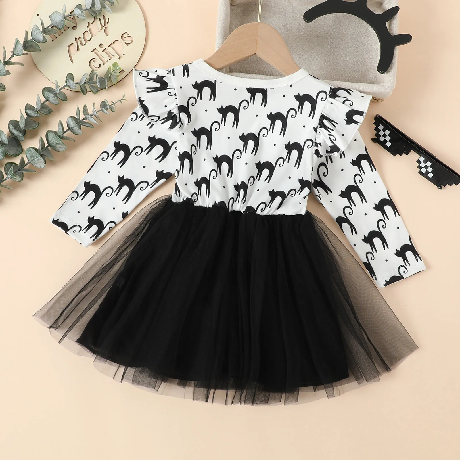 Toddler Dress for Wedding Toddler Kids Girls Infant Long Sleeve Cartoon Halloween Prints Mesh Tulle Modeling Dresses for Girls