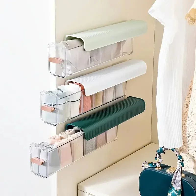 

Transparent Wall Mounted Drawer Organizer with Adjustable Compartments for Underwear Storage Box