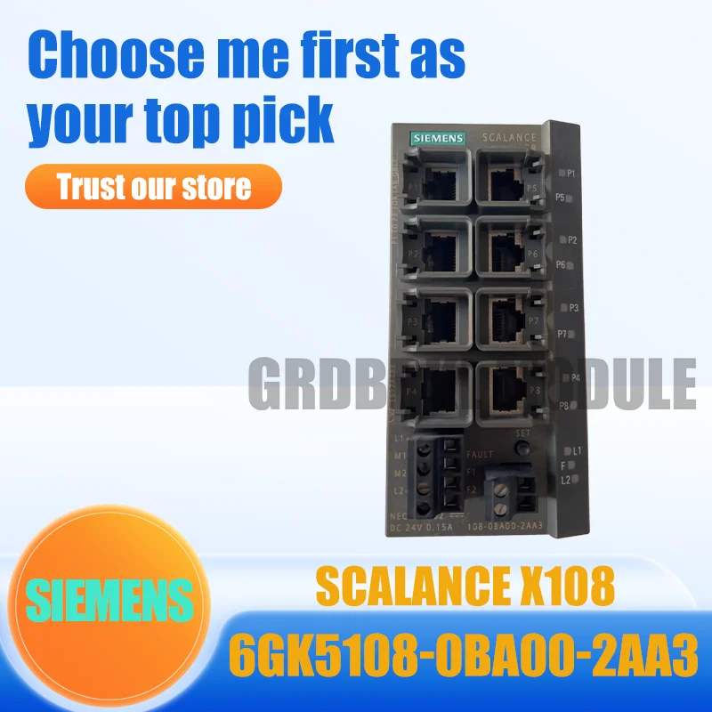 Nuevo Switch Ethernet Industrial Sin Administración SIEMENS 6GK5108-0BA00-2AA3 SCALANCE X108 Original