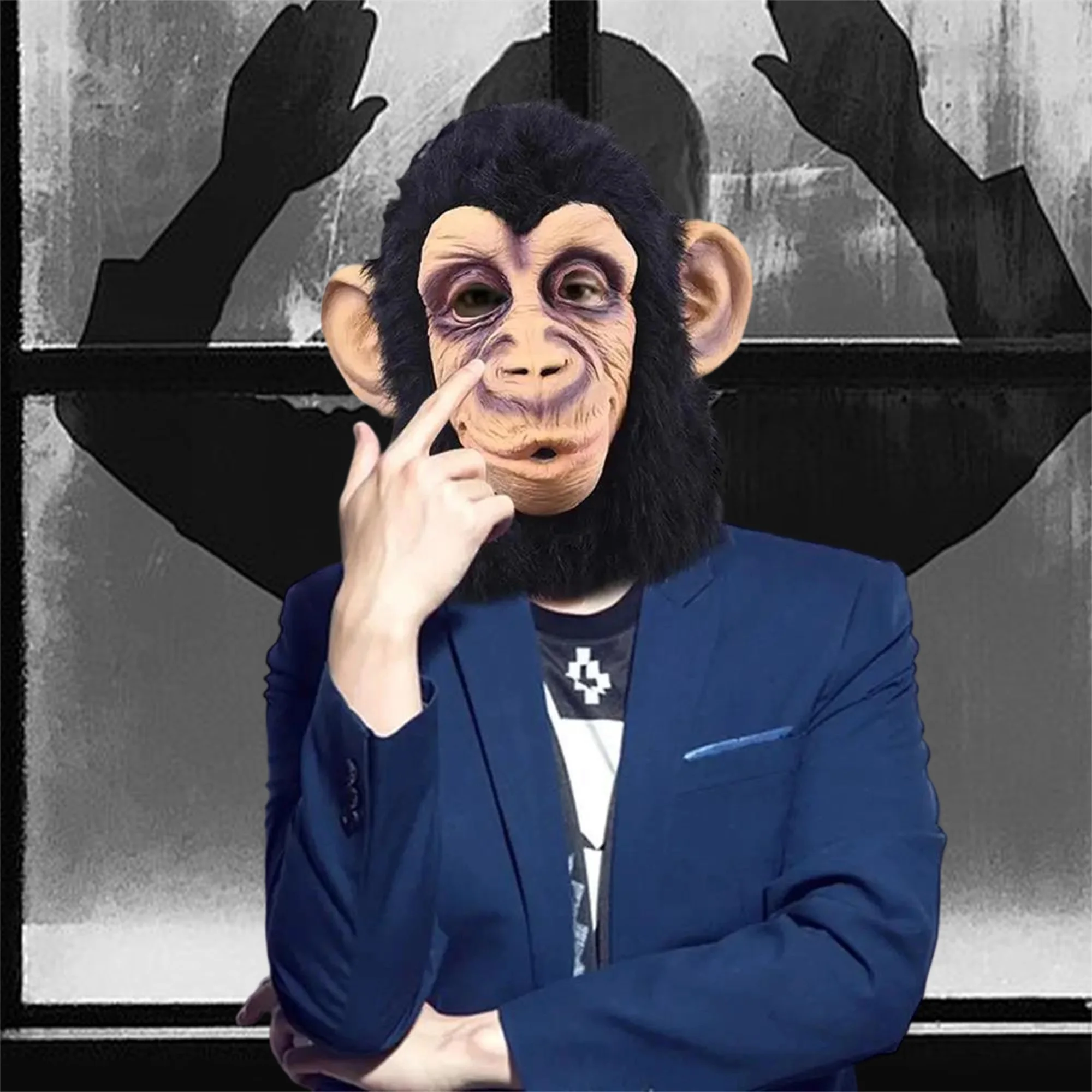 قبعة زي غوريلا، غطاء رأس على شكل حيوان واقعي لملابس الهالوين والحفلات التنكرية مع الأصدقاء #4