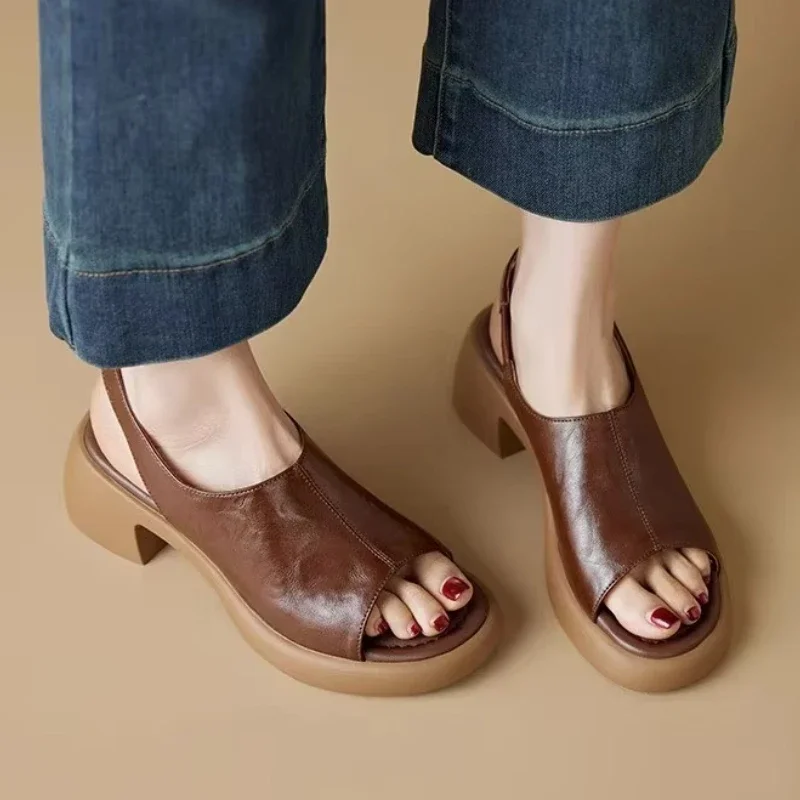 Sandal Wanita Hak Tinggi Sepatu Elegan Chunky Sandal Musim Panas 2025 Sandal Jepit Mode Pompa Tren Baru Slide Mujer De Sandalias