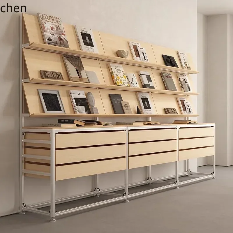 H1  Birch Wood Display Rack Shelf Storage Exhibition Bookshelf Industrial Style File Drawer Sample Display