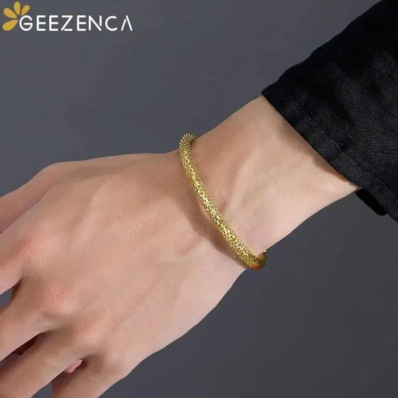 GEEZENCA 925 Silver 3D Dragon Scale Mesh Chain Bracelets Women 18K Gold Italian Jewelry Shiny Luxury Bracelet Best Gift For Her