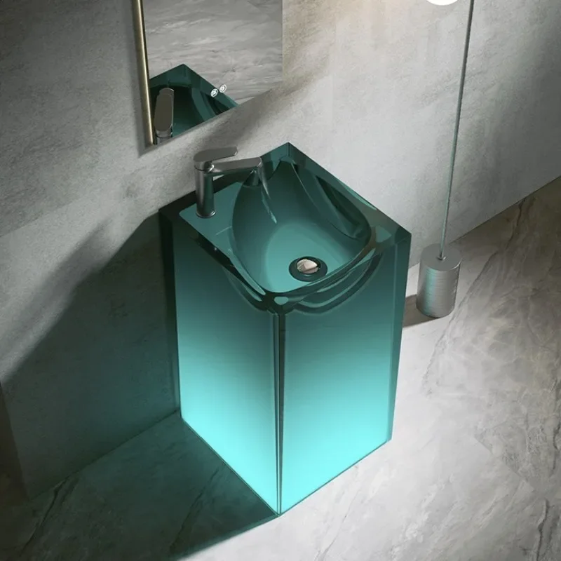 عمود راتينج شفاف فاخر، حوض غسيل متكامل من الأرض إلى السقف، حوض غسيل من نوع عمود الحمام المنزلي في الفندق