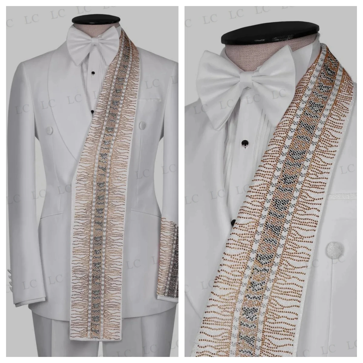 Modern 2 Pieces Men Suits Beads Wide Lapel Slits Tuxedo Blazer Pants One Button Slim Formal Prom Wedding Groom Custom Plus Size