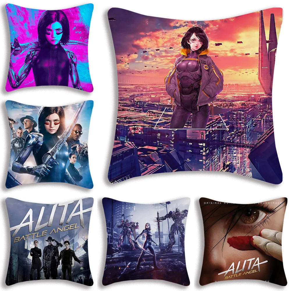 Hot A-Alita Battle Angel Pillow Covers Cartoon Sofa Decorative Home Double-sided Printing Short Plush Cute Cushion Cover