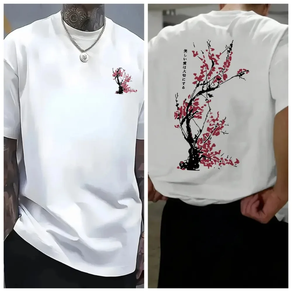 Harajuku New Ink Wash Plum Blossom3D Print Breatha Quick-dry Men Women Same Loose T-shirt Outdoor Leisure Parent-child Clothing