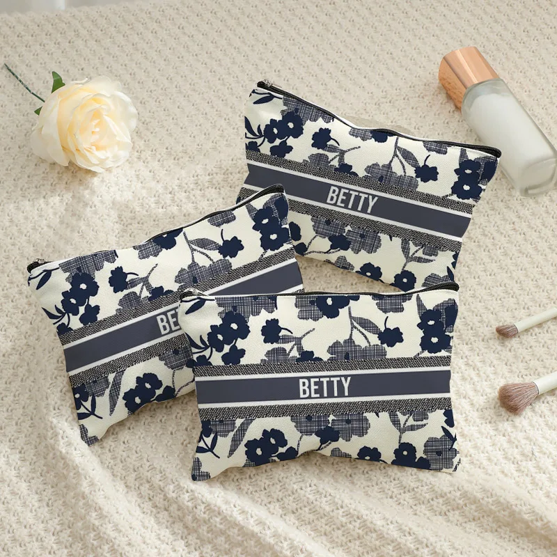 Vintage Floral Name Cosmetic Bag Tote Handbag Set For Women Travel Shopping Organizer Custom Wedding Gift Side Bag for Ladies 25