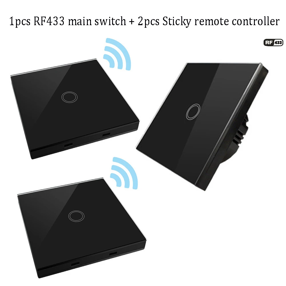 RF433 Light Touch Switch Wall RF Switch + 2pcs Wireless Remote Controller RF 433 Eu Standard AC 110-240V