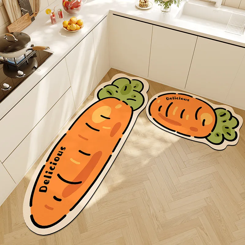 VIKAMA 1/2-Piece Set of Fun Vegetable-Shaped Mats—Absorbent, Non-Slip Bathroom, Kitchen, and Laundry Room Rugs for Home Decor