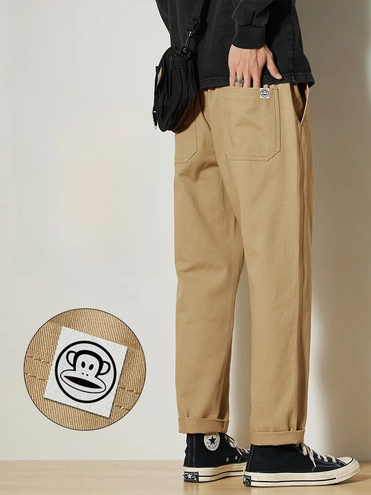 

PaulFrank Khaki Fce Lined Cotton Work Trousers Straight Leg Men's Casual Pants Spring Autumn Comfortable Breathable