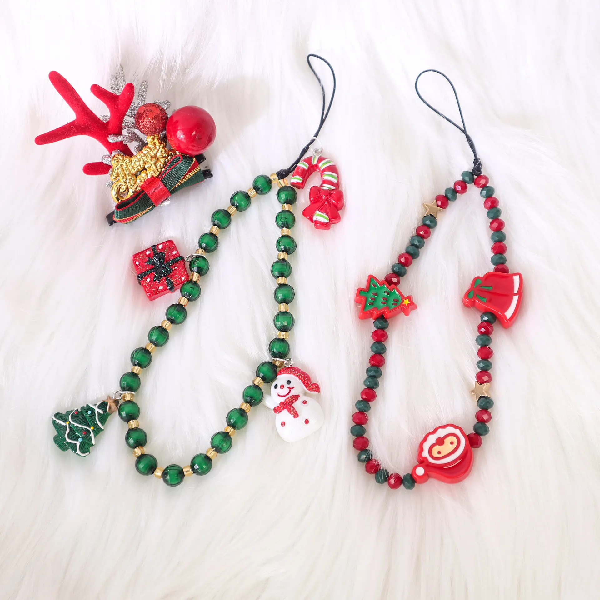 Cute Christmas Phone Charm Strap DIY Beaded Lanyard Bracelet Keychain Decorations Pendant Perfect for Cameras Bags