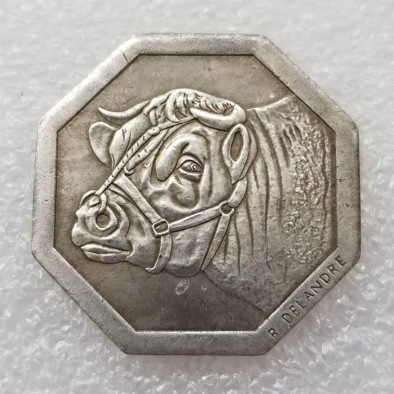 Antique-style French octagonal commemorative coin, silver-plated, with an aged finish#2035