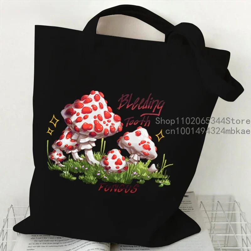 Women Mushroom Series Handbags Inky Cap Mushroom Print Canvas Tote Bags Funny Bleeding Tooth Fungusc Graphics Side Bag for Women