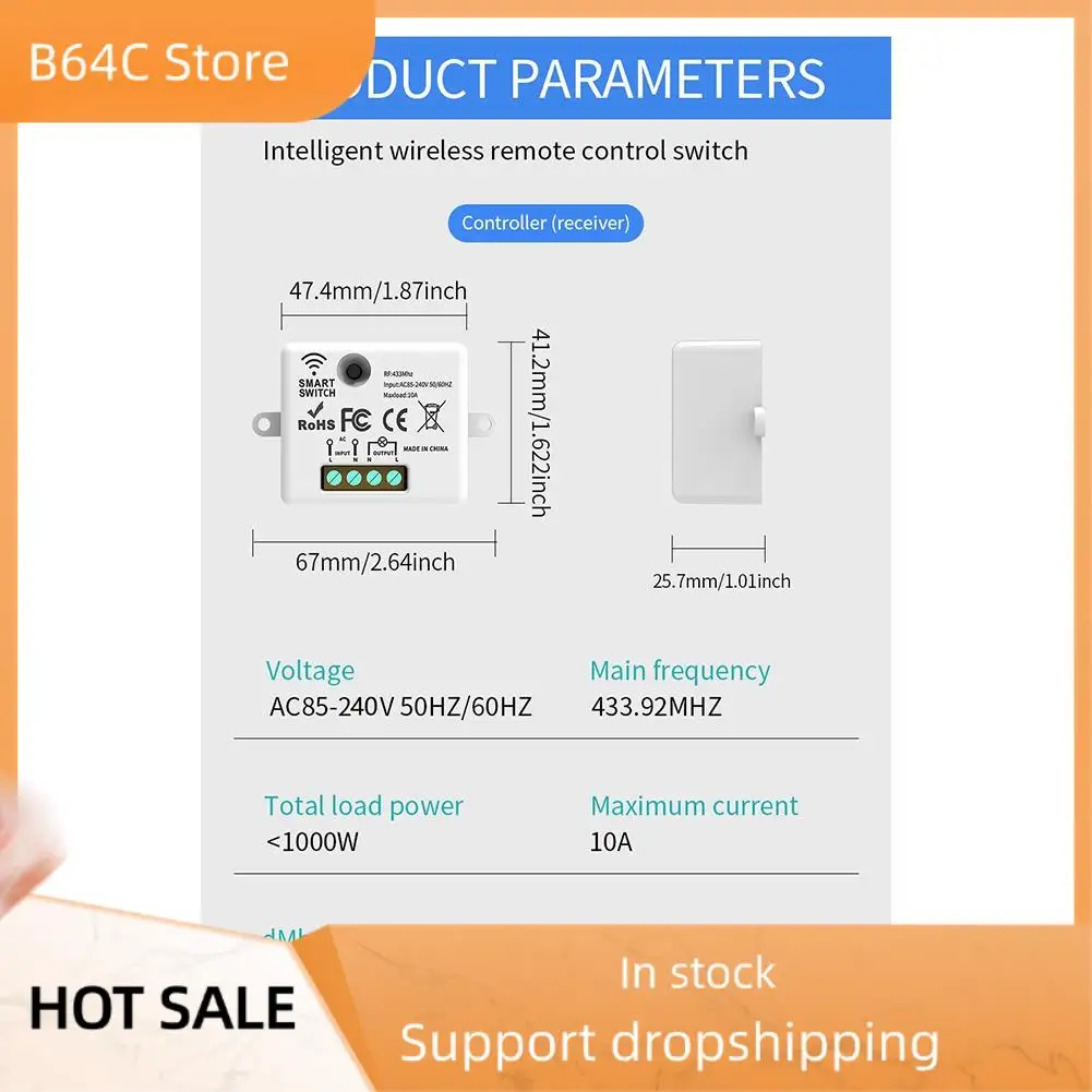 

B64C Wireless Light Wall Switch RF 433Mhz Relay Receiver With 2X1gang Panel Switch LED Remote Control For LED Lamp