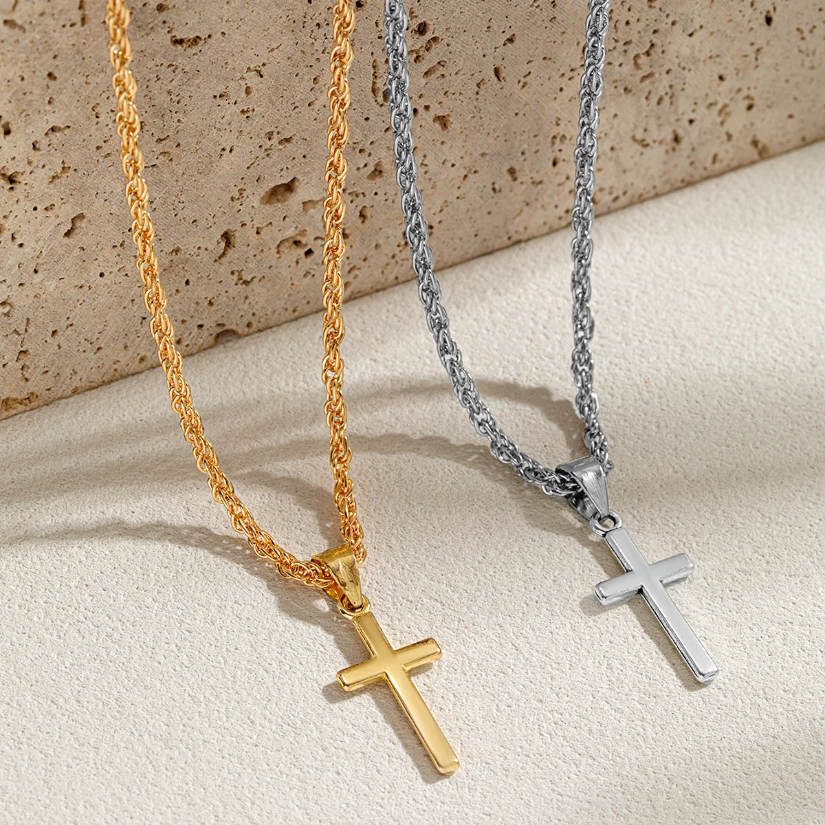 1 piece fashionable vintage alloy cross pendant Fried Dough Twists chain, versatile necklace for men and women