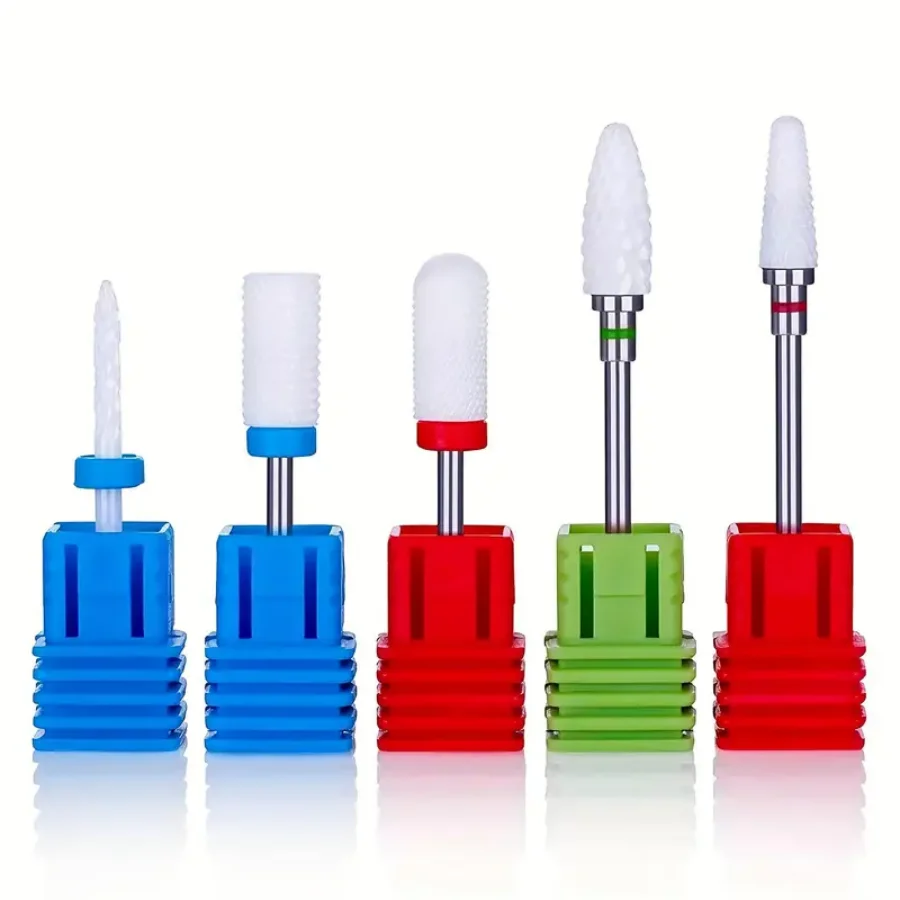 5Pcs Ceramic Nail Drill Bits Set Manicure Pedicure Nail Art Tool Acrylic Gel Nail Polish Remover Nail Drill Bit - ( Color: 5Pcs