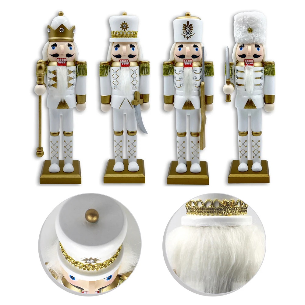30*10*8CM White Gold Wooden Christmas Nutcracker Desktop Ornaments Decoration Christmas Home Decoration Products