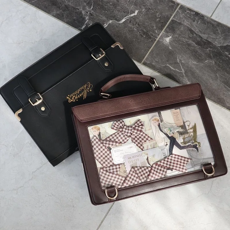 Japanese Lolita Style JK Uniform Shoulder School Bags For Women Girls Pu Leather Large Capacity Casual Luggage Handbags Totes