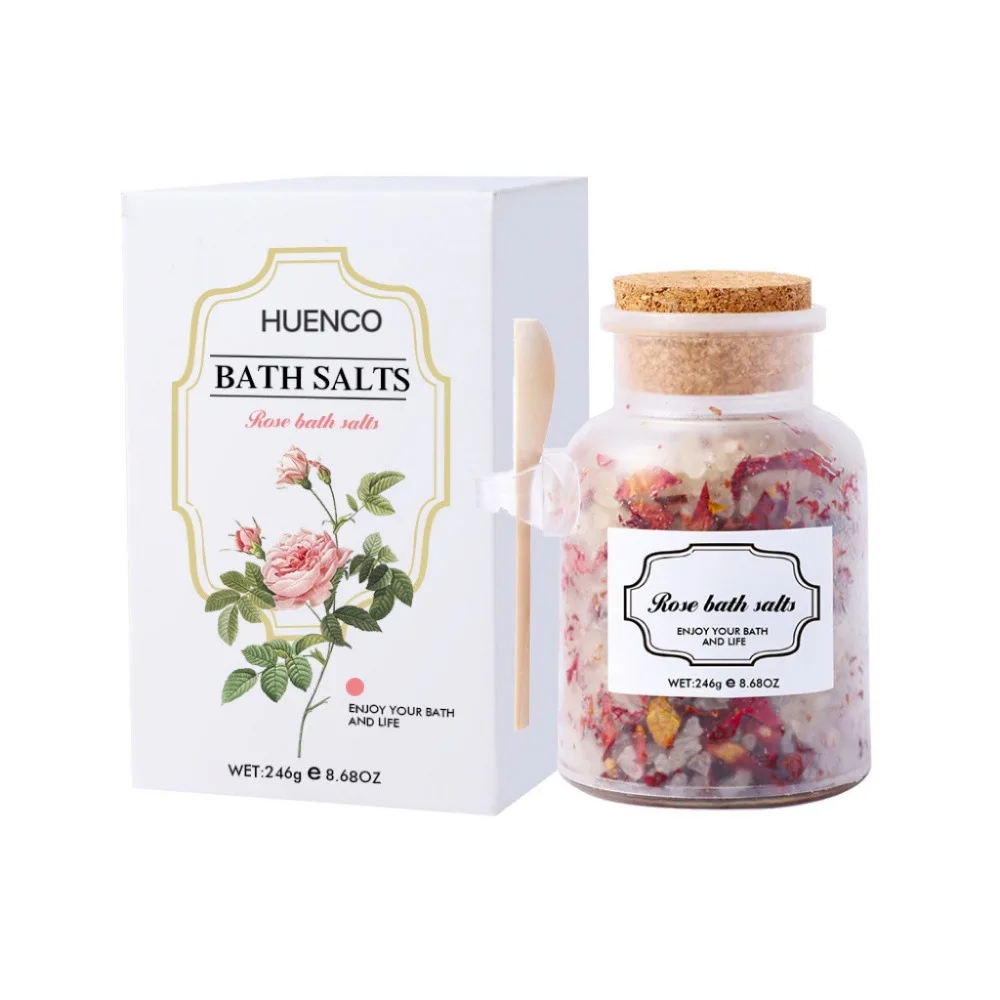 Rose Dried Flower Bath Salt 246g, Cleansing & Moisturizing for Relaxing Bath & Foot Soak, Nourishes & Softens Skin