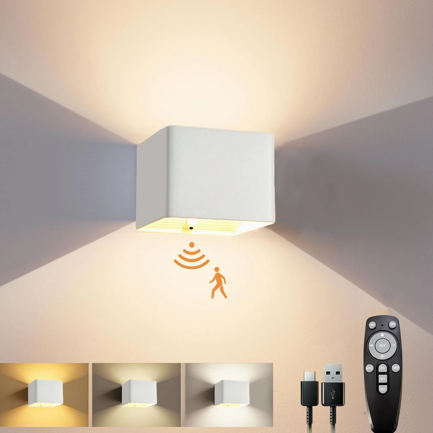 Wandlamp op batterijen, 3 kleurtemperatuur- en helderheidsinstellingen, afstandsbediening en bewegingssensor, draadloze magnetische 4000mAh oplaadbare led-lamp, geschikt voor slaapkamer, woonkamer,