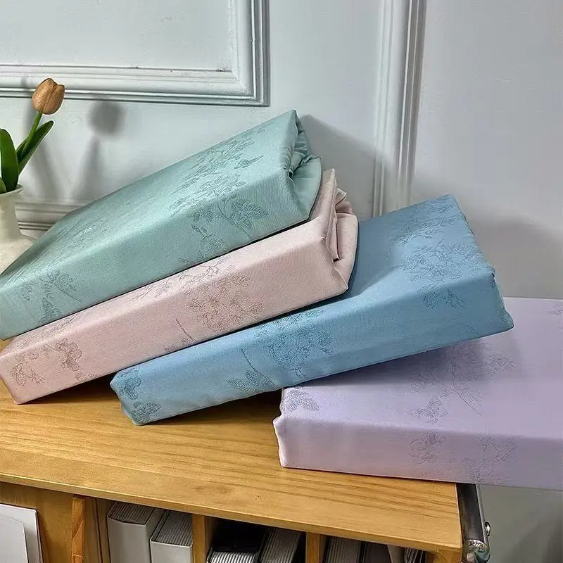 100s 100% Eucalyptus Lyocell Jacquard Fitted Sheet With Elastic Band Twin Queen King Bedding Single Double Bedsheet Pillowcase