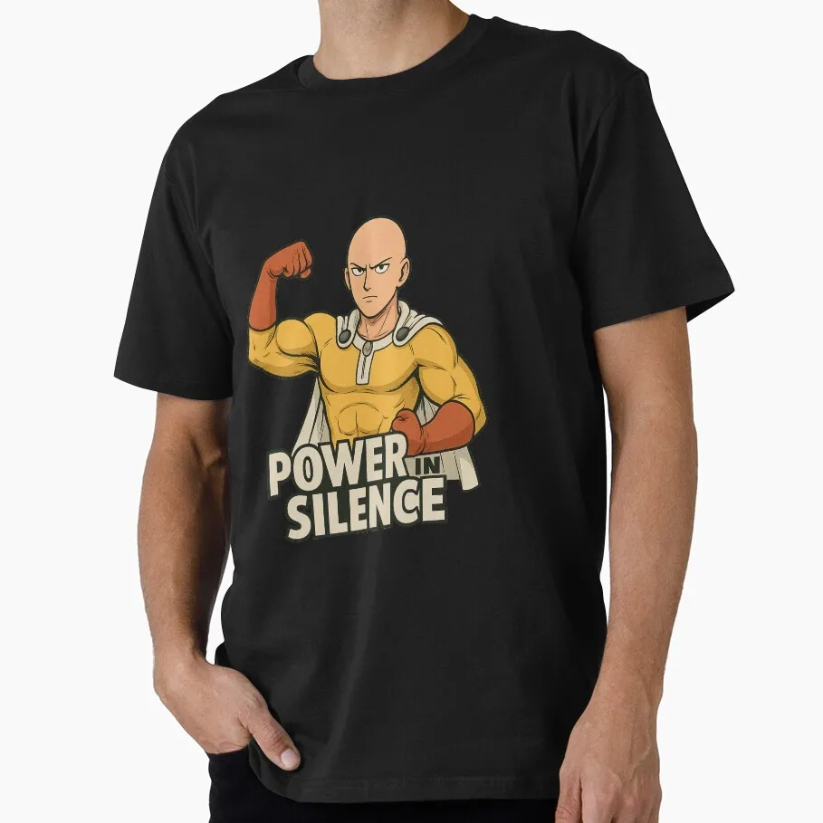 Power in Silence Saitama Superhero Anime Gift T-shirt One Punch Man Manga Print Graphic Clothes All Size Top