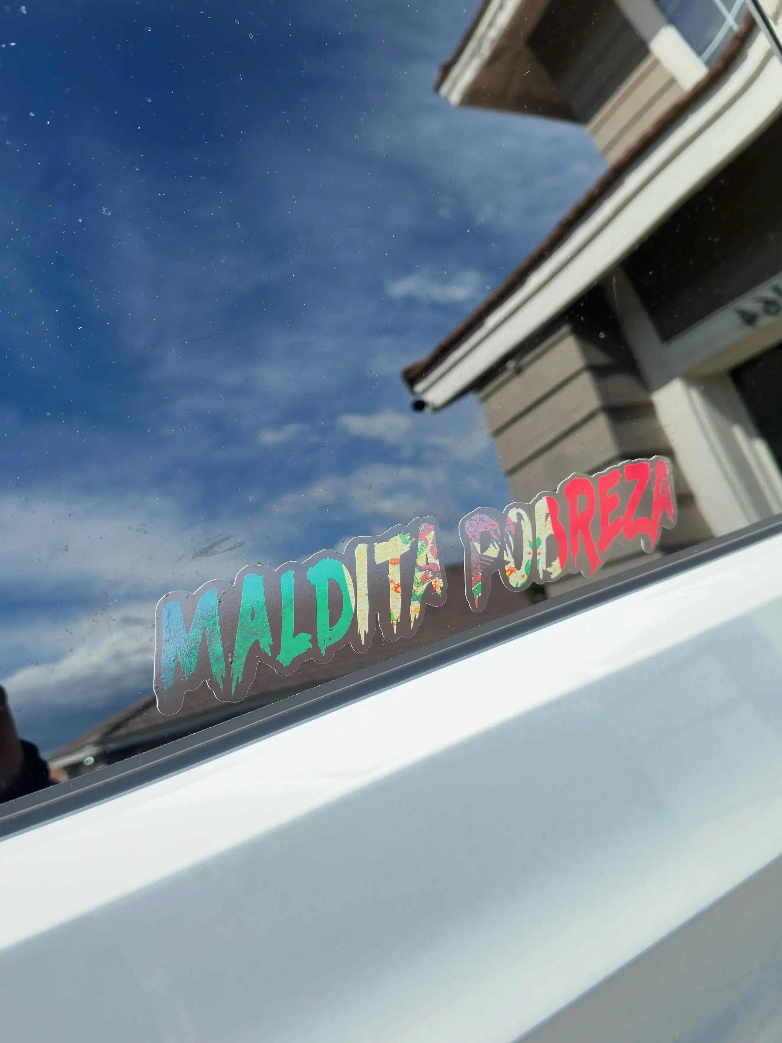 Maldita Pobreza 8x8x6 in Color Vinyl Car Sticker - Unique Phrase Design, Personalized Decorative Accessory for Cars, Vehicles