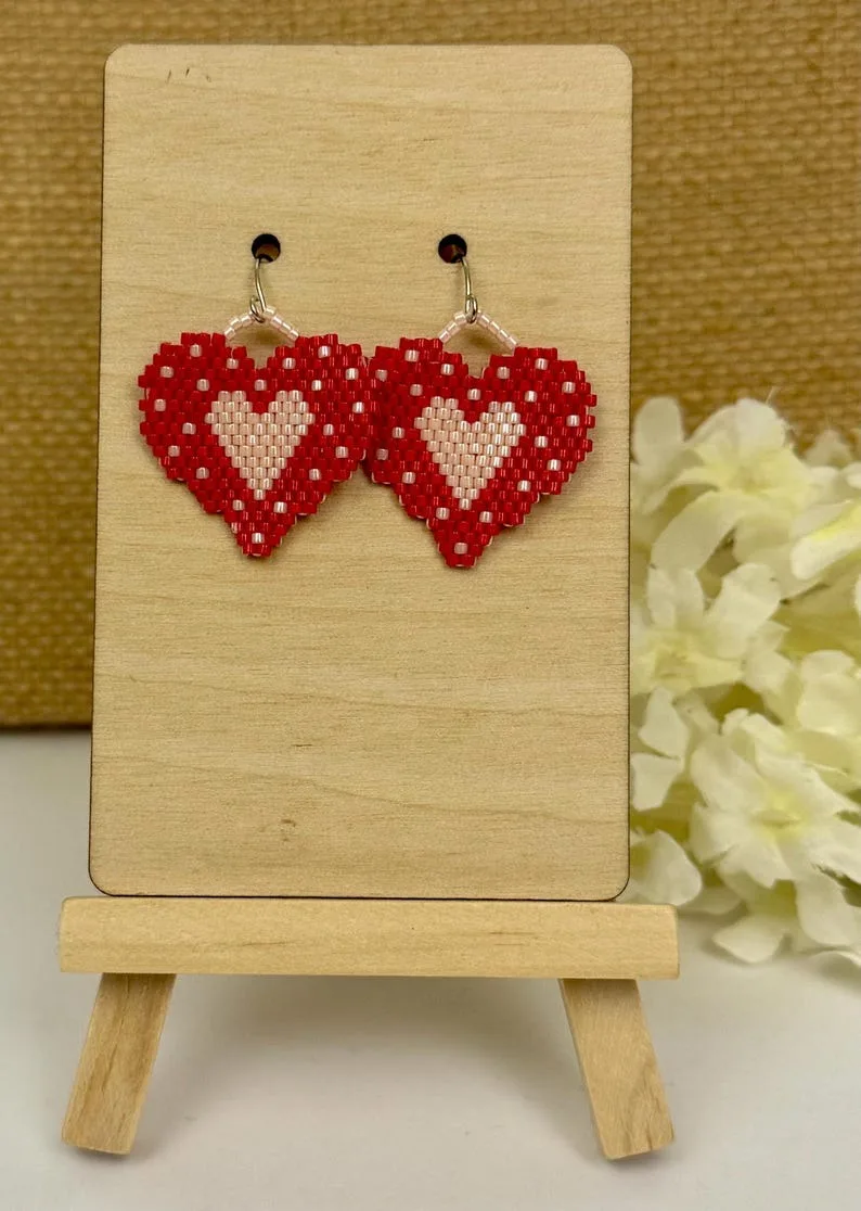 Beaded earrings Colorful heart Bohemia Pattern Hand-woven Alloy female Trend Simple Personality Versatile Rice bead earrings