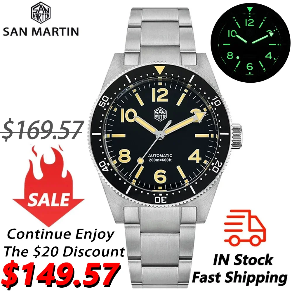 San Martin SN0139 Retro 62mas Dive Watch 120 Clicks NH35 Automatic Movement Sapphire Crystal C3 Luminous Waterproof 39mm Watches