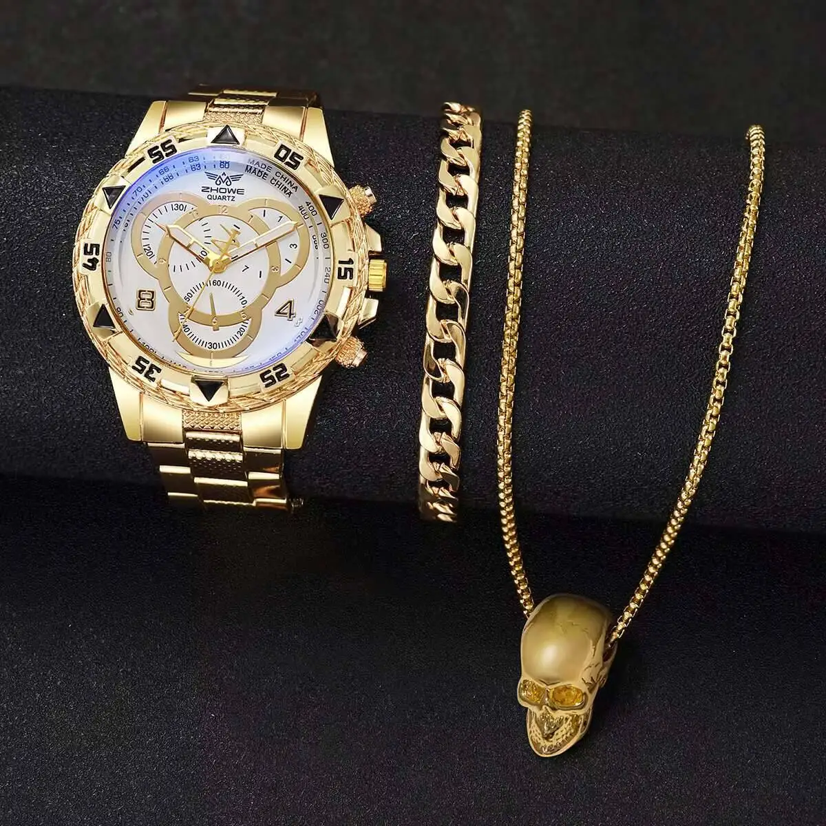 남성용 비즈니스 시계 패션 스틸 밴드, 쿼츠 시계 쥬얼리 세트, 박스 없음, 3PCs/세트