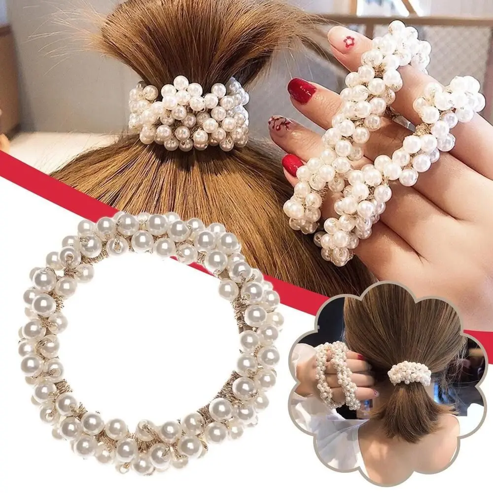 

5Pcs Fashionable Head Rope Ladies Pearl Hair Tie Rope Hair Ring Headdress Hair Band