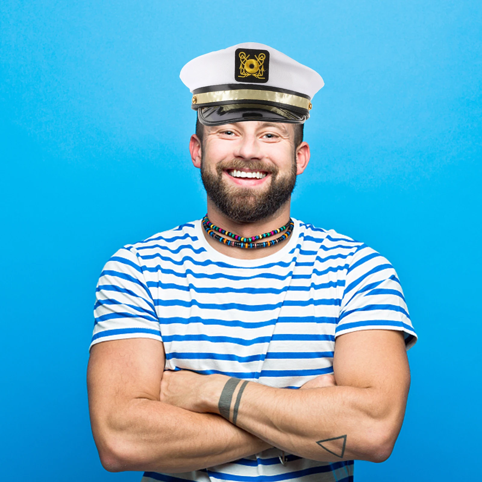 

White Flat Captain Hat for Women Men Outdoor Sunshade Party Sailor Hats Decorative Costume Wedding Accessories Travel