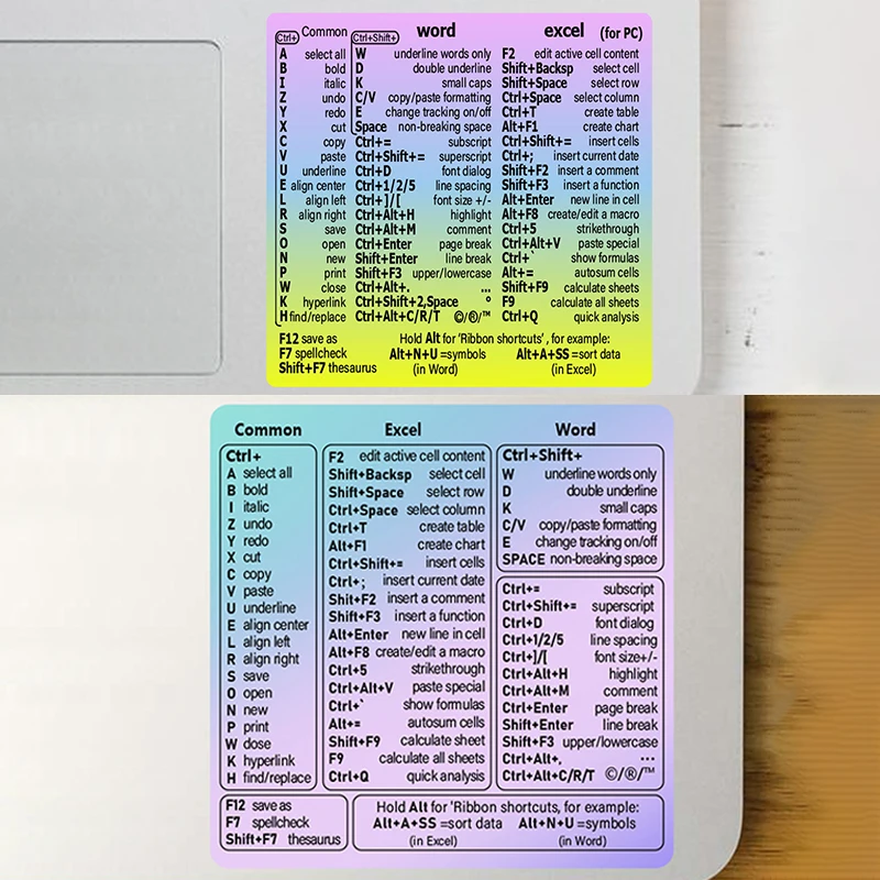 Computer Reference Keyboard Shortcut Stickers Adhesive ForWindows PC Laptop Desktop Short Cut Sticker for Mac Common Word Excel