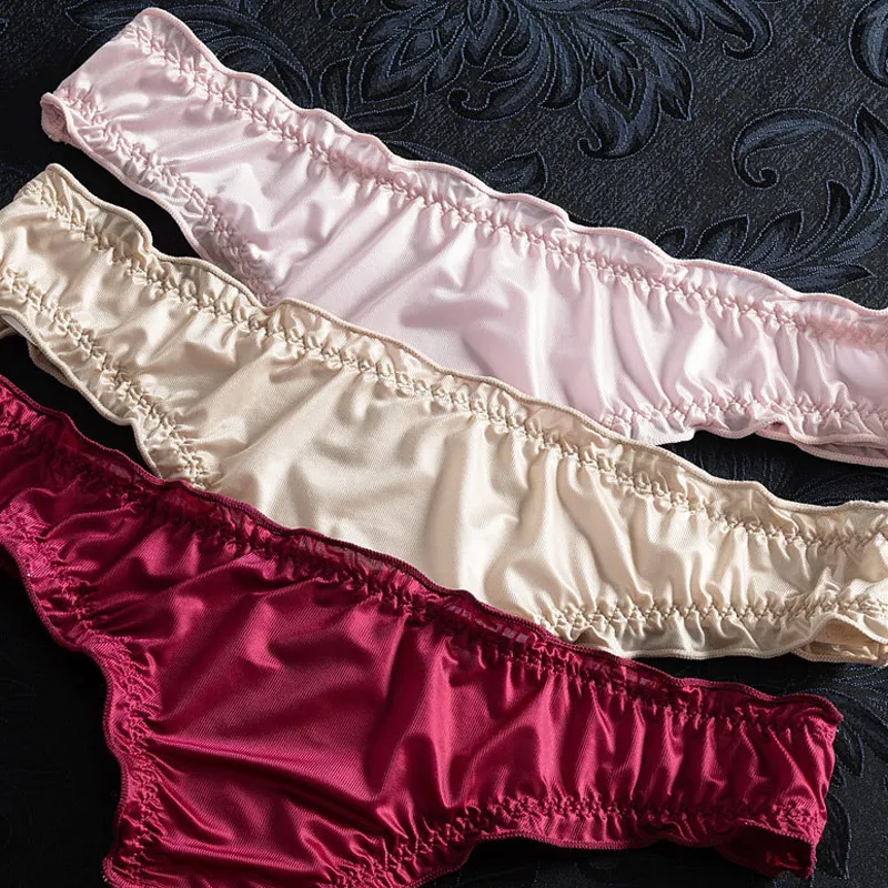 Шелковистые атласные сексуальные трусики с оборками, бесшовные трусики бикини, женские трусики, гладкие мягкие кружевные трусики, нижнее белье Шелковистые атласные сексуальные трусики с оборками, бесшовные трусики бикини, женские трусики, гладкие мягкие кружевные трусики, нижнее белье