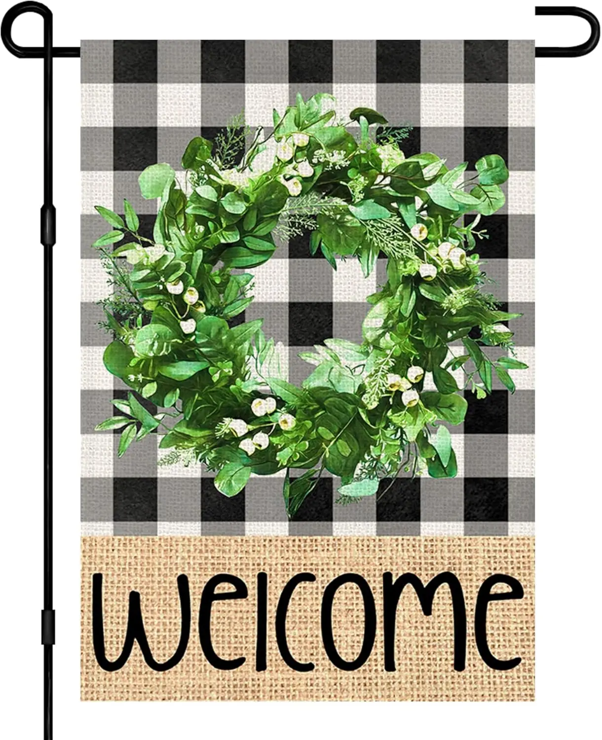 Welcome Spring Garden Flags for Outside 12x18 Double Sided Burlap, Buffalo Plaid Wreath Seasonal Sign Small Yard Flag Farmho yyi
