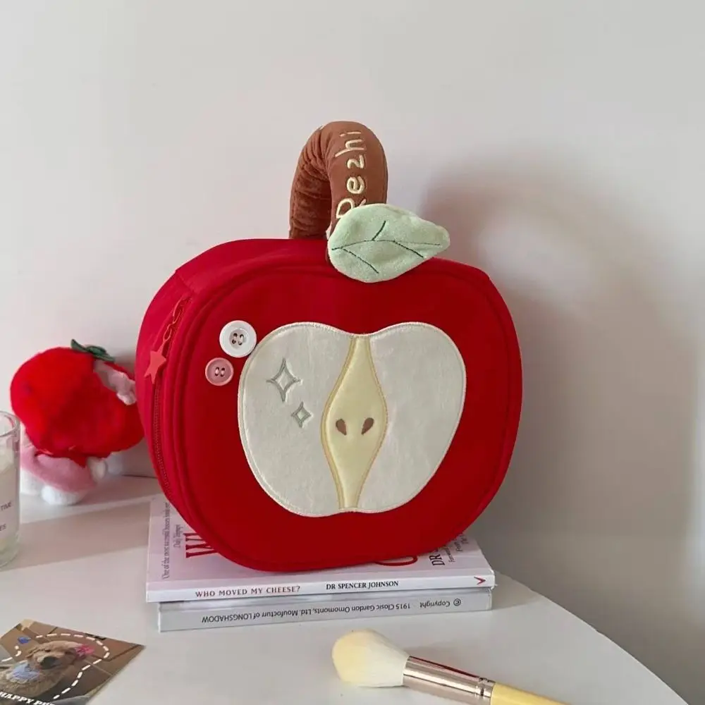 Multifunctional Portable Fruit Makeup Bag Velvet Red Storage Bag Cartoon Large Capacity Travel Cosmetic Bag Data Cable Storage