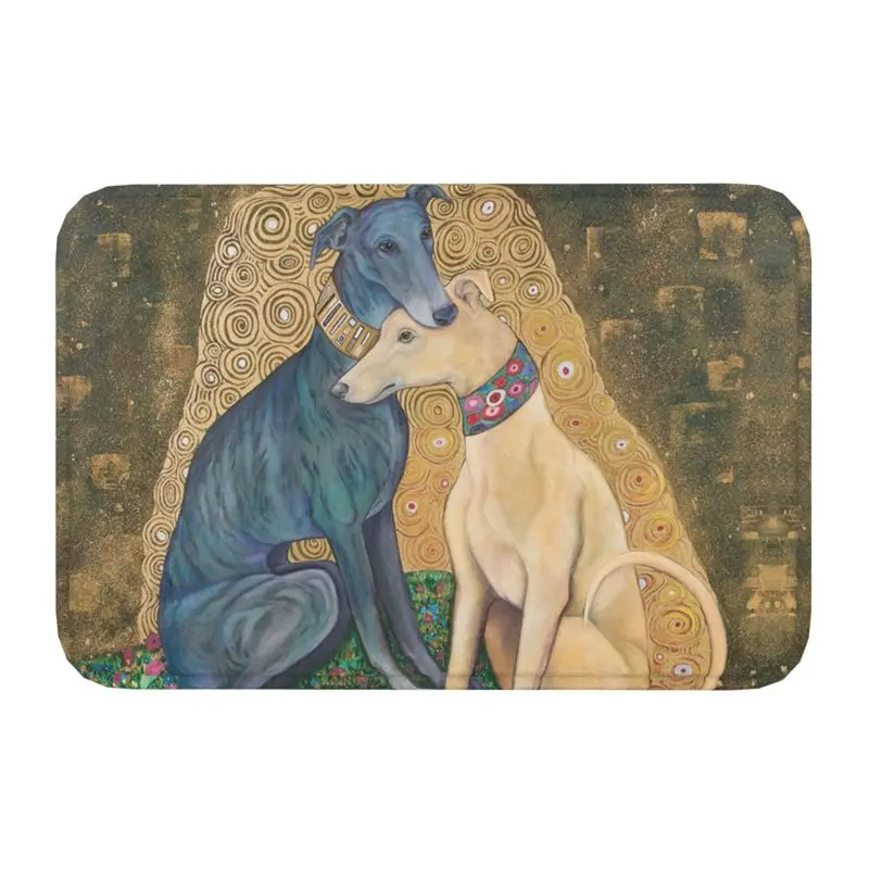 Custom Gustav Klimt Greyhound Dog Art Doormat Mat Anti-Slip Whippet Sihthound Dog Kitchen Bath Toilet Rug Carpet 40*60cm