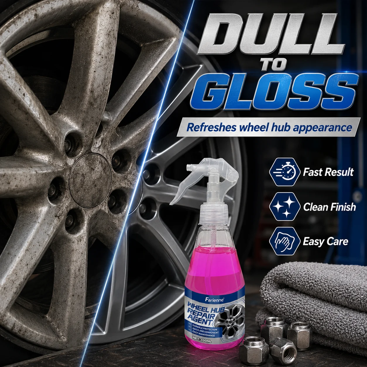 Auto Aluminum Wheel Cleaner - Rust & Iron Powder Remover, Specialized Rim Cleaning Agent for Car Aluminum Alloy Wheels