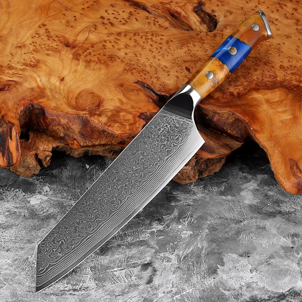 

High-Hardness Damascus Steel Kiritsuke Knife Japanese Chef Knife Resin and Stable Wood Handle Professional Kitchen Cooking Knife