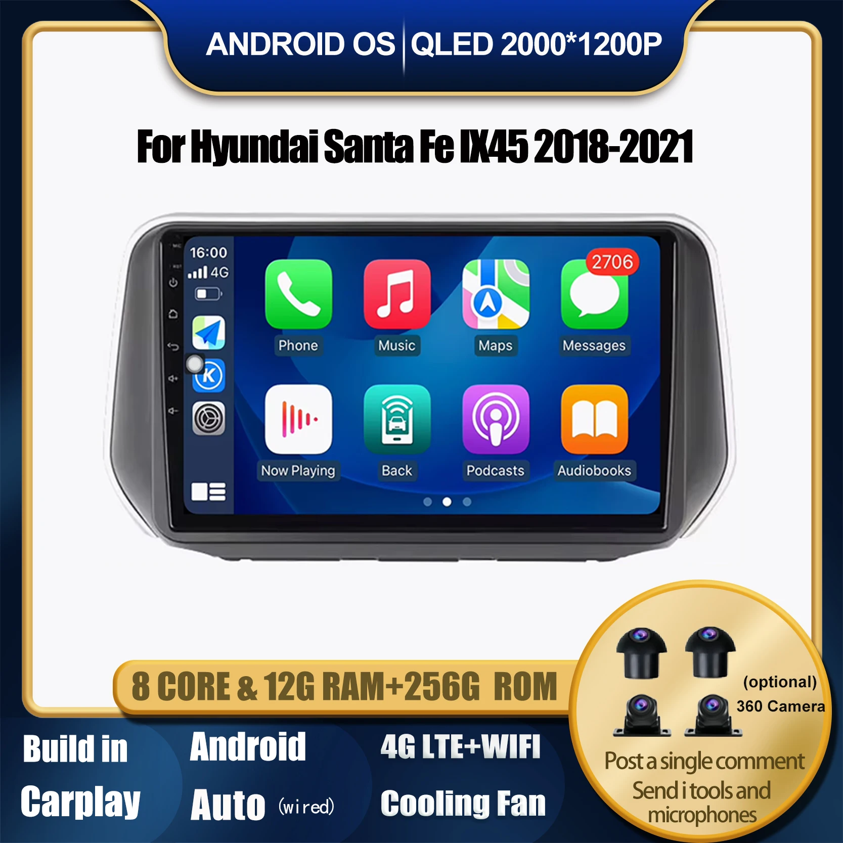 

Android 14 Multimedia Player Car Radio Screen For Hyundai Santa Fe IX45 2018-2021 GPS Navigation Stereo Carplay Android Auto BT